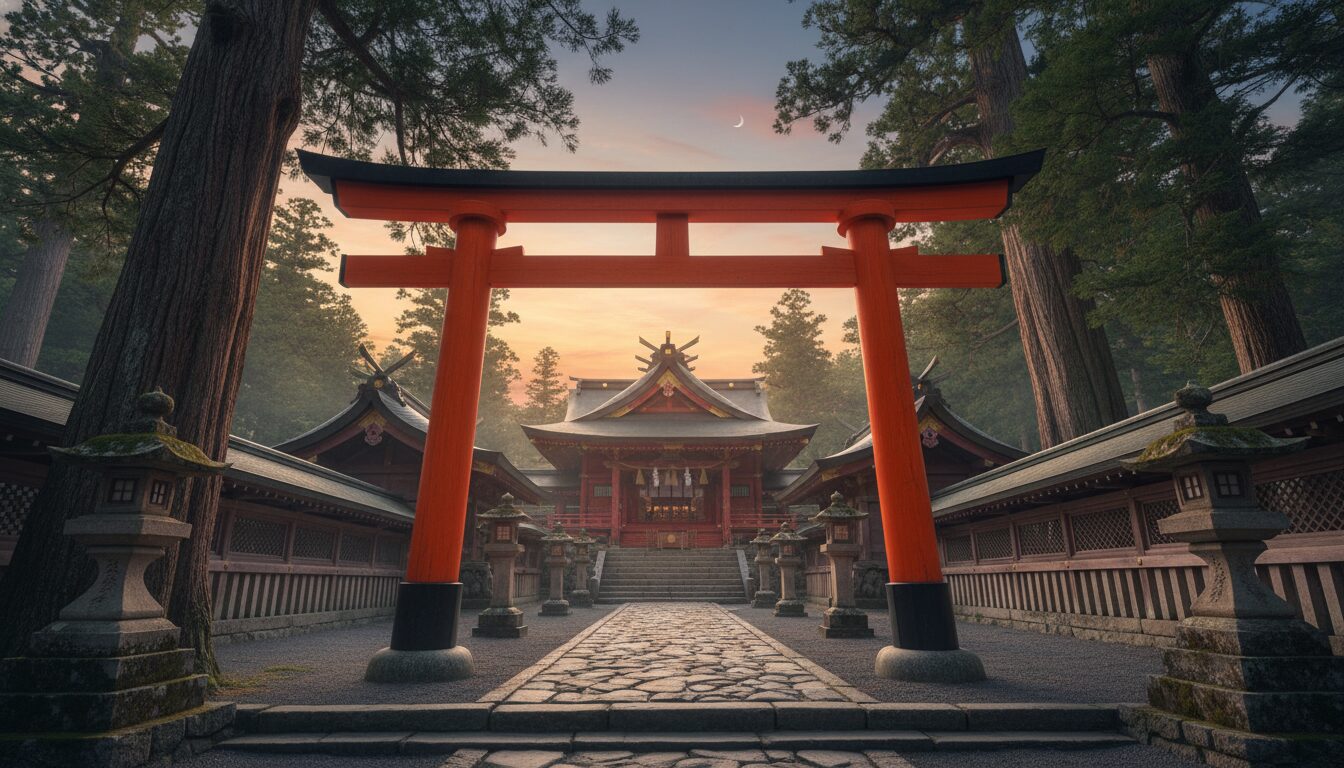 格式高い神社の見分け方。特徴的な鳥居や精巧な屋根などの建築様式を捉えた写真。