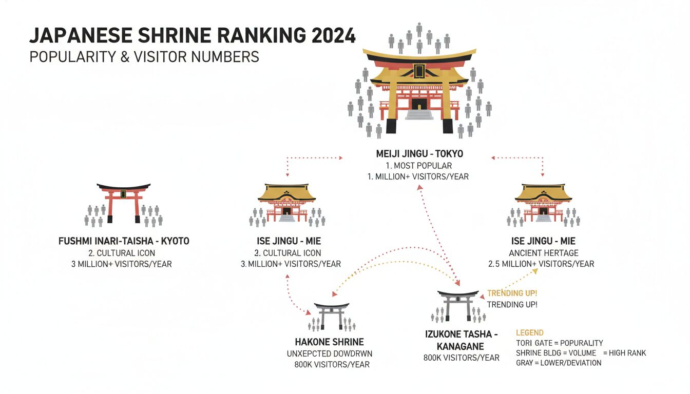人気と参拝者数に基づく神社ランキングと意外な傾向を示すインフォグラフィック