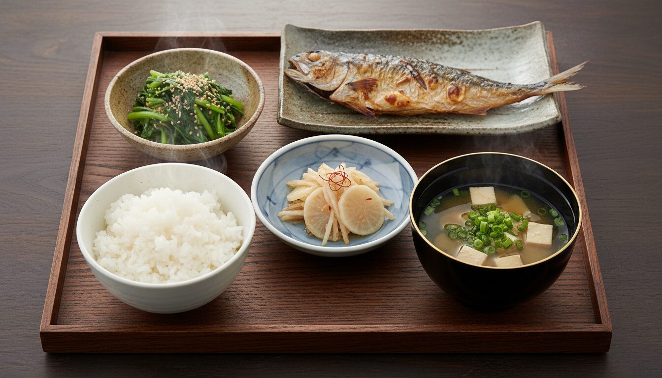 和食の基本となる一汁三菜の配置とそれぞれの意味