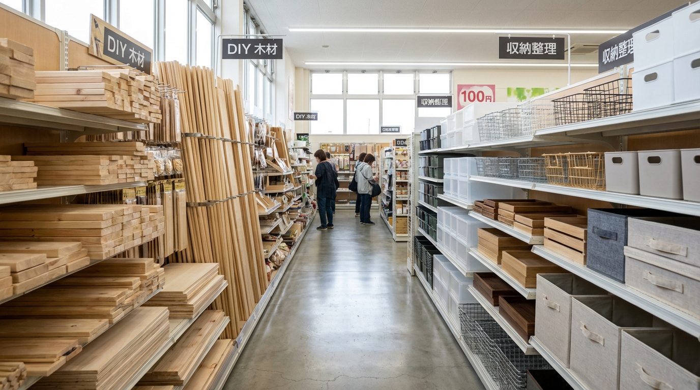 セリア店内のどこの売り場に材料があるか