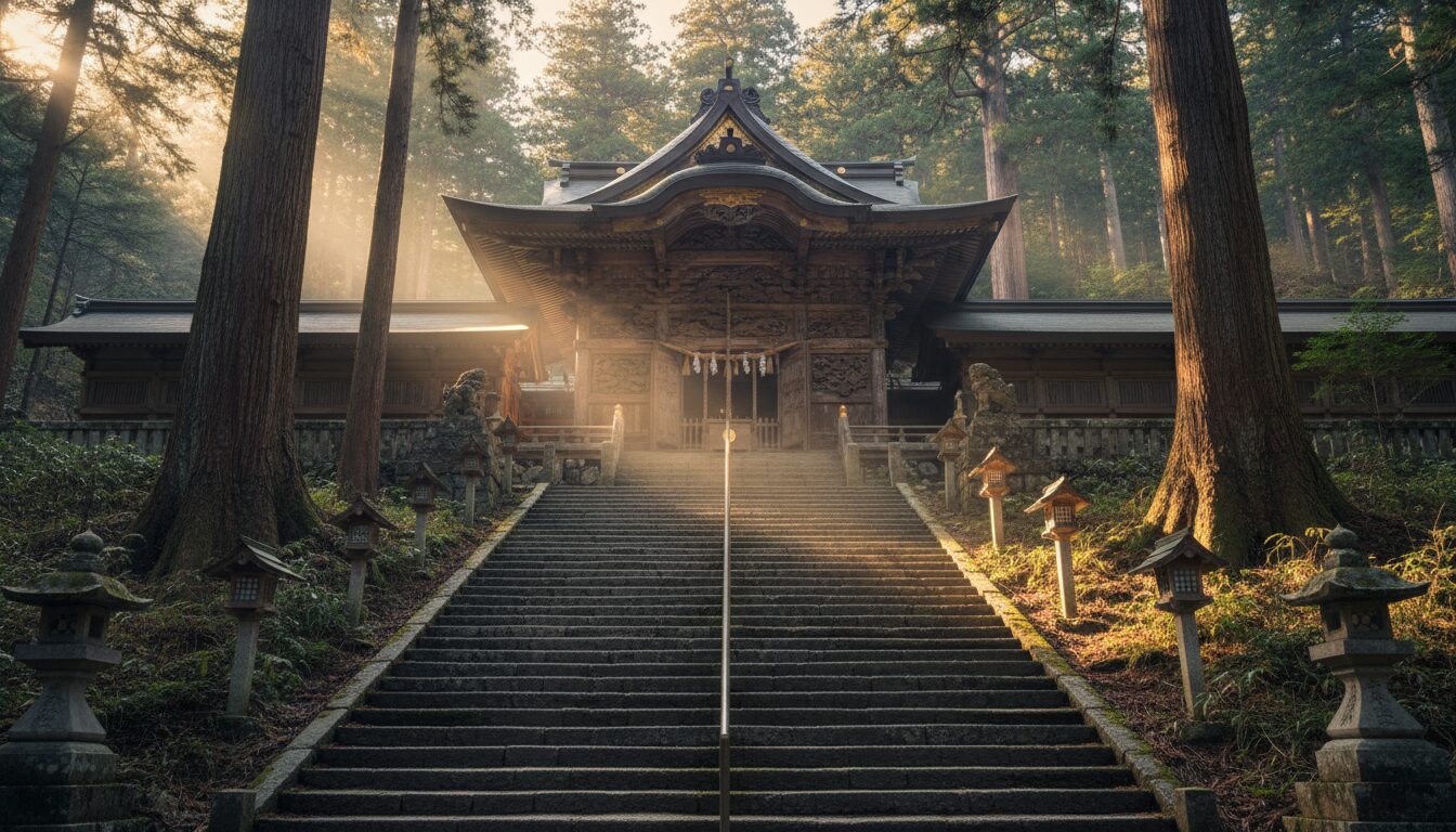 宝光社は女性の守り神で荘厳な社殿と長い階段が特徴