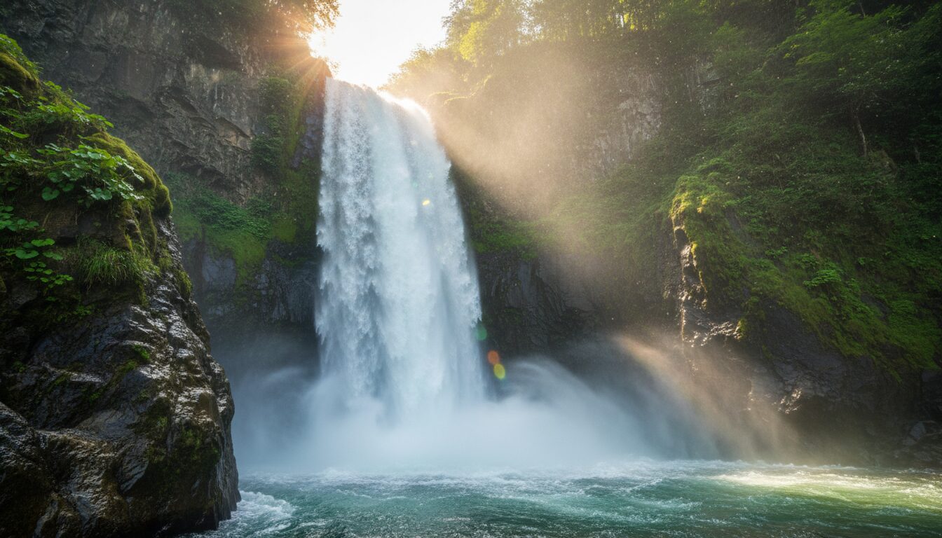 落差43mの滝から降り注ぐ強力なマイナスイオン