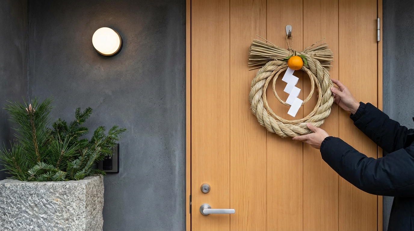 しめ縄を玄関へ飾る際の正しい付け方と準備
