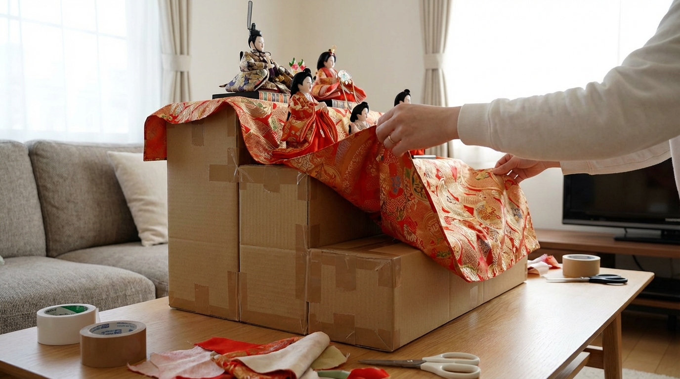 段ボールと布で自作する簡易的な雛壇の作り方