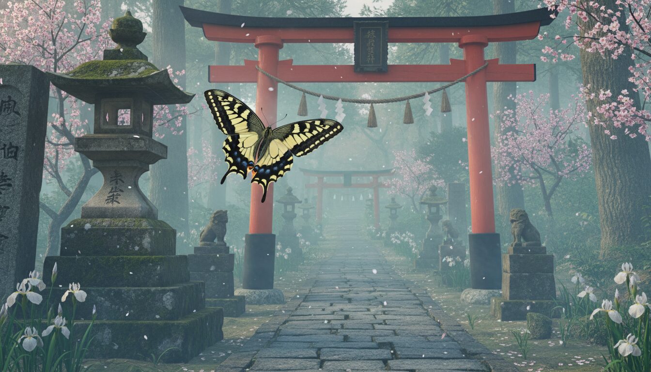 神社の境内でアゲハ蝶に遭遇するのは歓迎のしるし