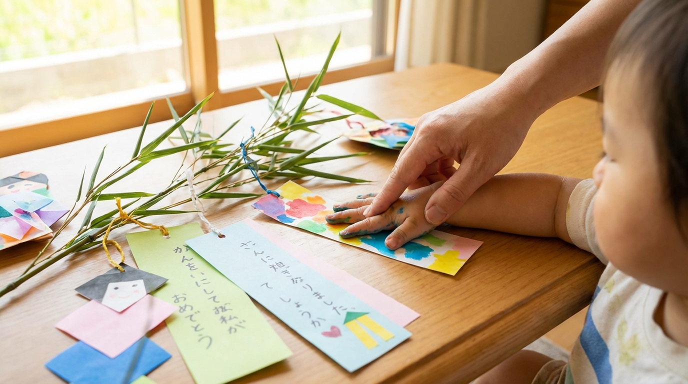 七夕製作0歳児の手形をきれいに残すコツ！安全な材料と100均術