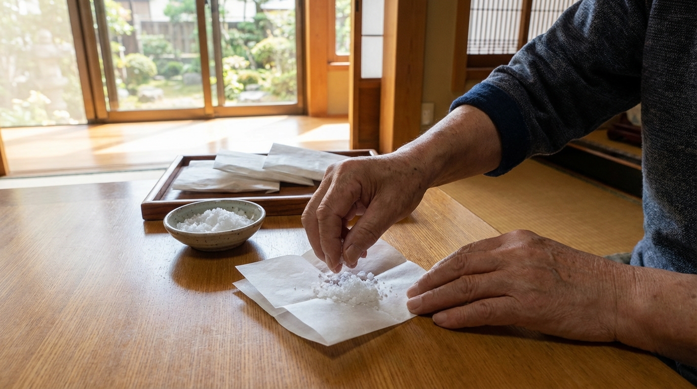 自宅で塩と白い紙を使ってお清めする手順