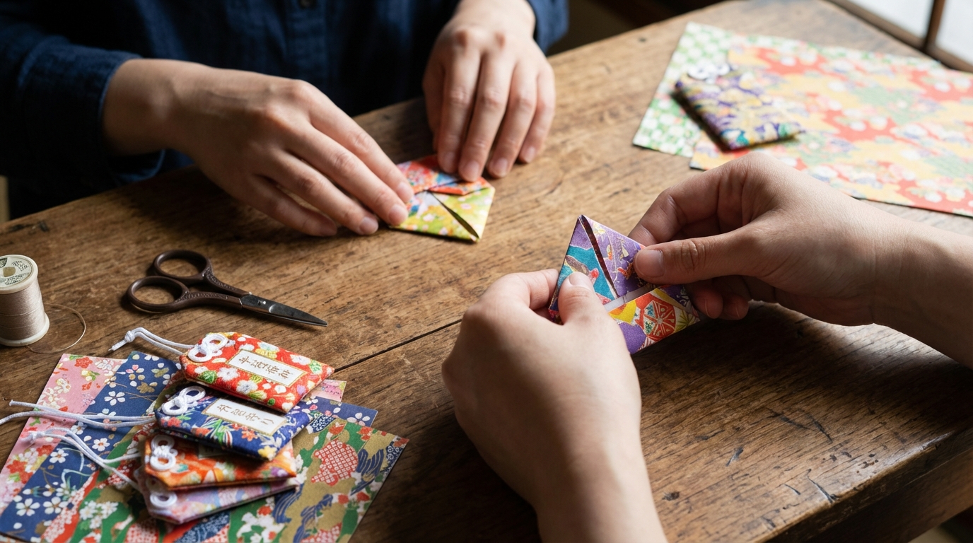 折り紙や千代紙で折るお守り包み