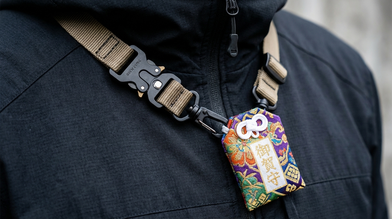 お守りをしっかり固定できる安全装置付きネックストラップ