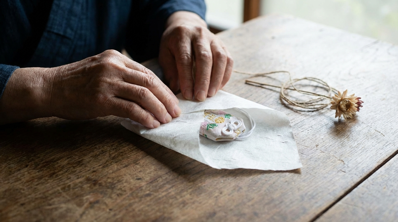 白い紙でお守りを丁寧に包むことの大切さ