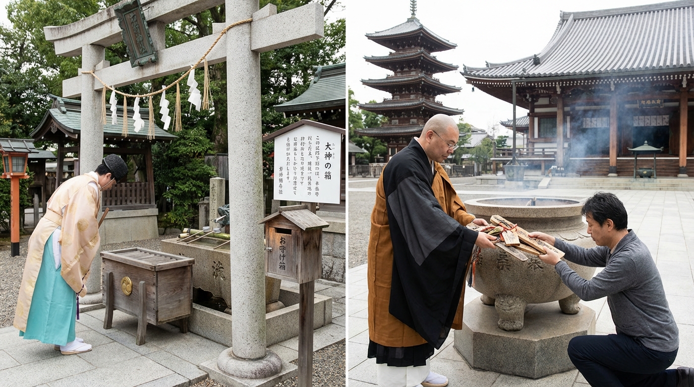 神社とお寺でのお参りの作法と返納の違い