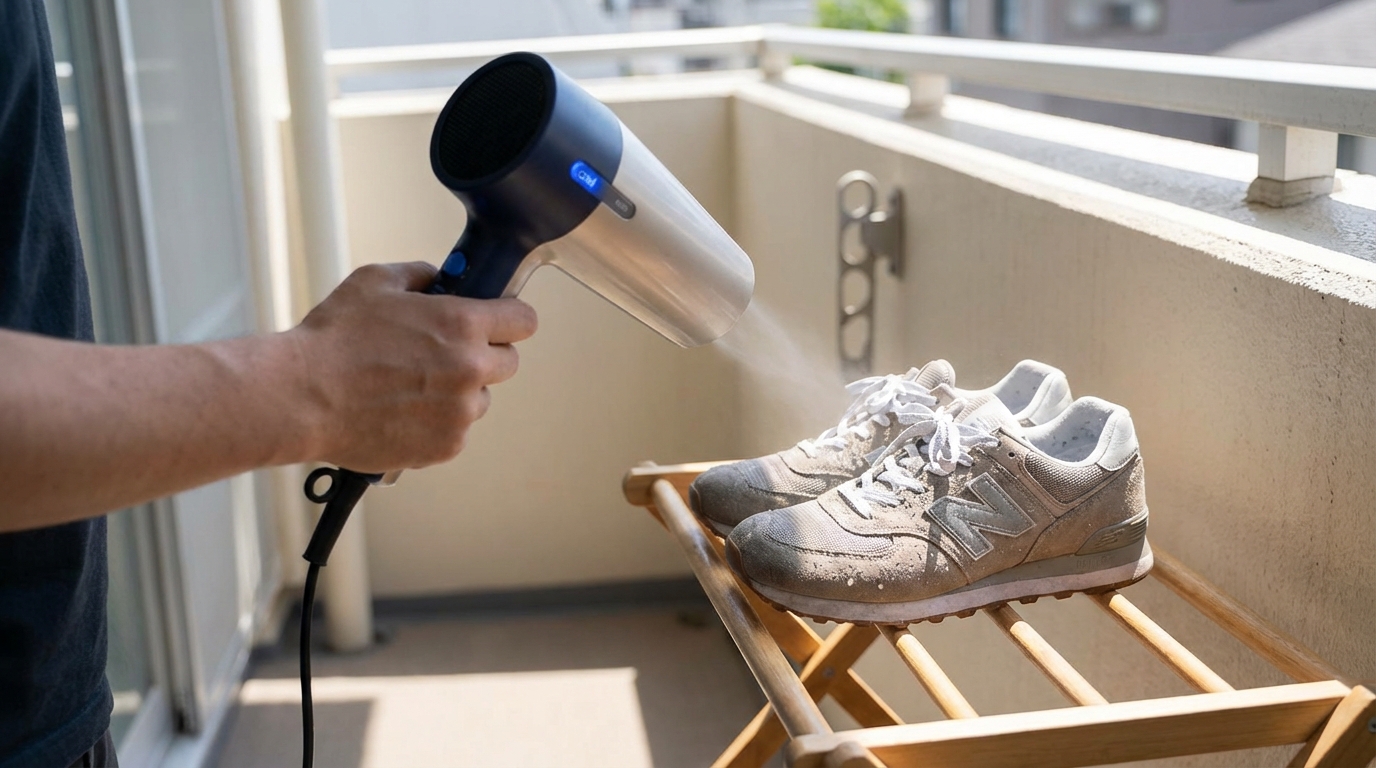 急いで乾かしたい時はドライヤーの冷風を遠くから当てる