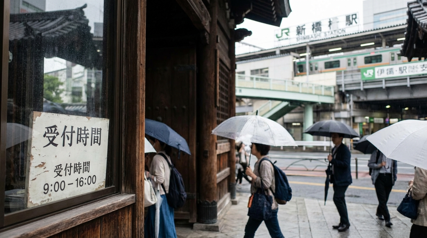 現地参拝時の受付時間と新橋駅からのルート