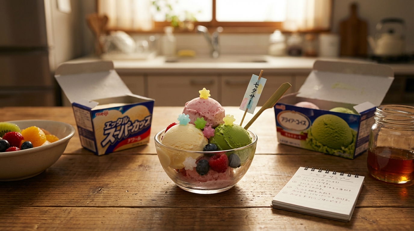 市販のアイスクリームをベースにした七夕サンデーの作り方